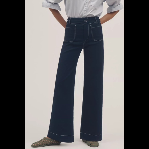 Colette Contrast-Stitch Full-Length Wide-Leg Pants by Maeve Magic Fabric Edition